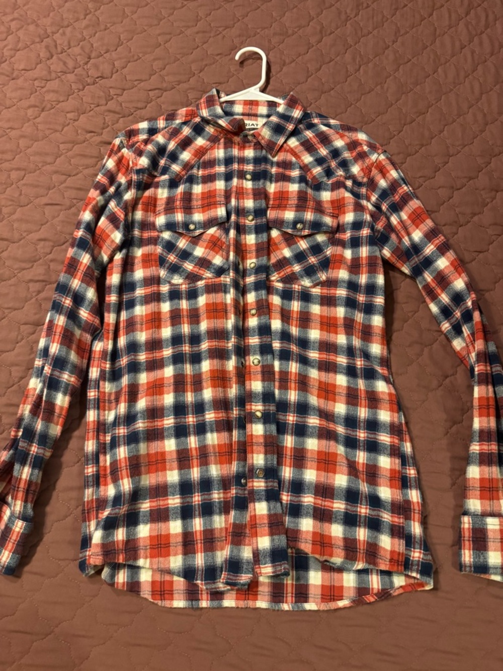Ariat Orange and Navy Plaid Button-Down Shirt